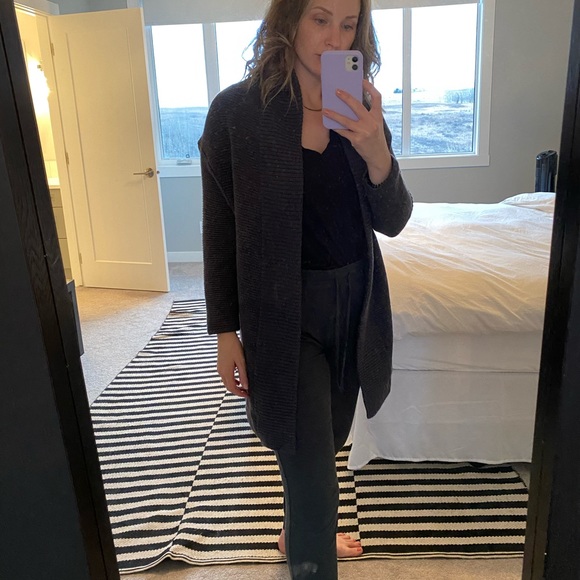 Grey Ribbed Babaton Merino Wool Cardigan - Picture 4 of 12